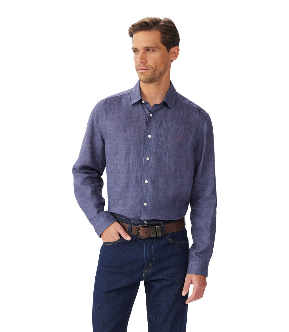R.M.Williams Mens Newman Classic Linen L/S Shirt (SHU00LI01) Navy
