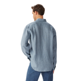 R.M.Williams Mens Newman Classic L/S Linen Shirt (SHU00LI01) Steel Blue