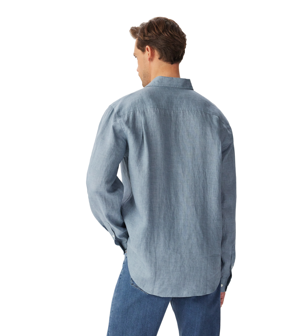 R.M.Williams Mens Newman Classic L/S Linen Shirt (SHU00LI01) Steel Blue