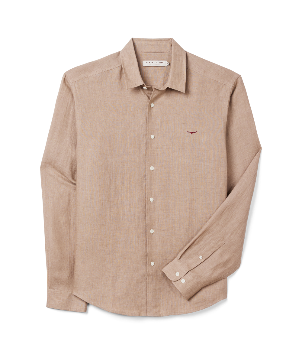 R.M.Williams Mens Newman Classic Linen L/S Shirt (SHU00LI01) Taupe