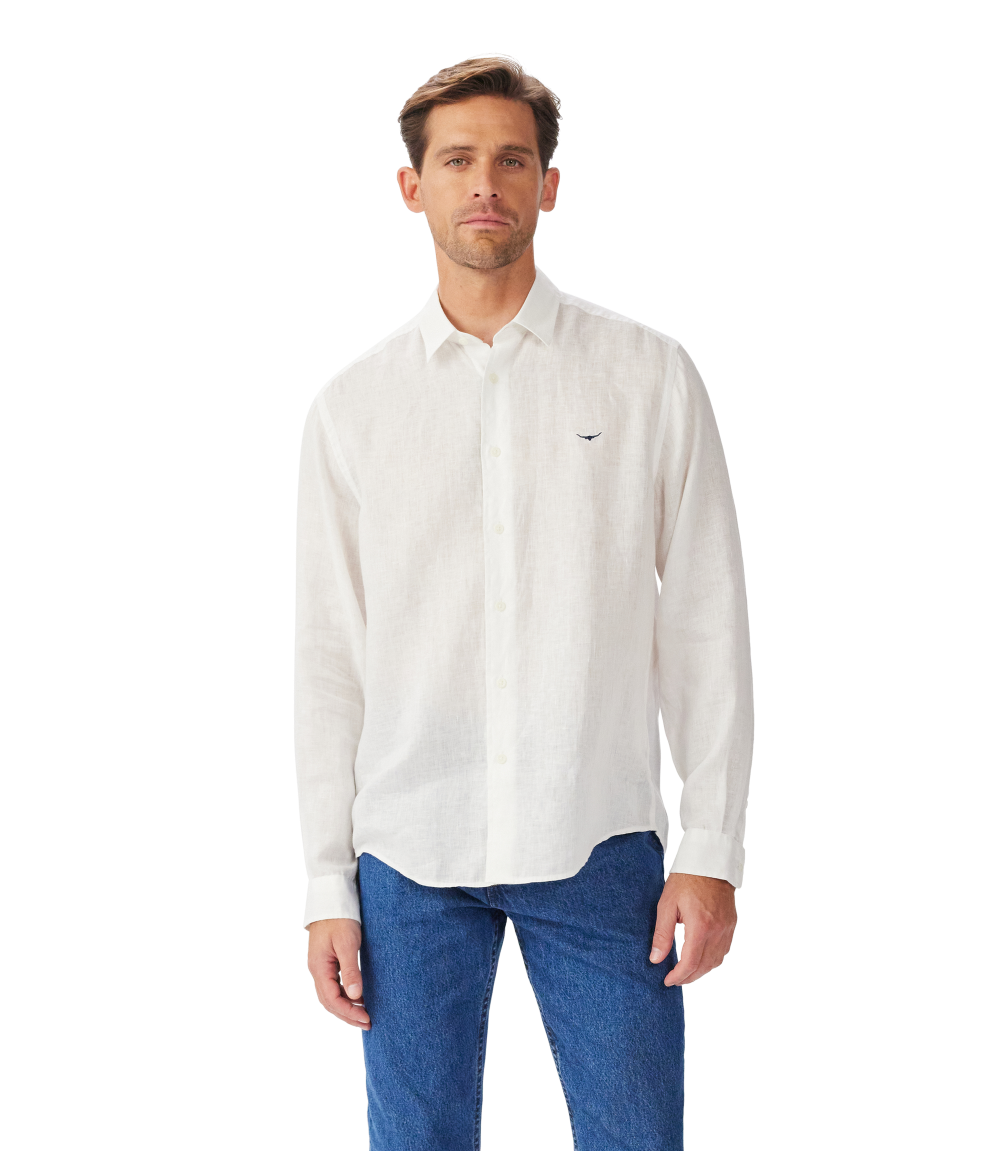 R.M.Williams Mens Newman Classic Linen L/S Shirt (SHU00LI01) White