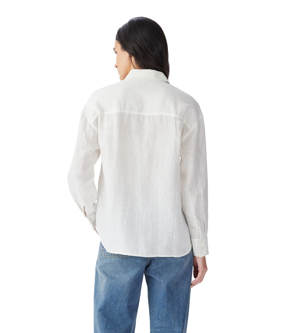 R.M.Williams Womens Hopeland Stripe L/S Linen Shirt (SHX01LN01) White Blue