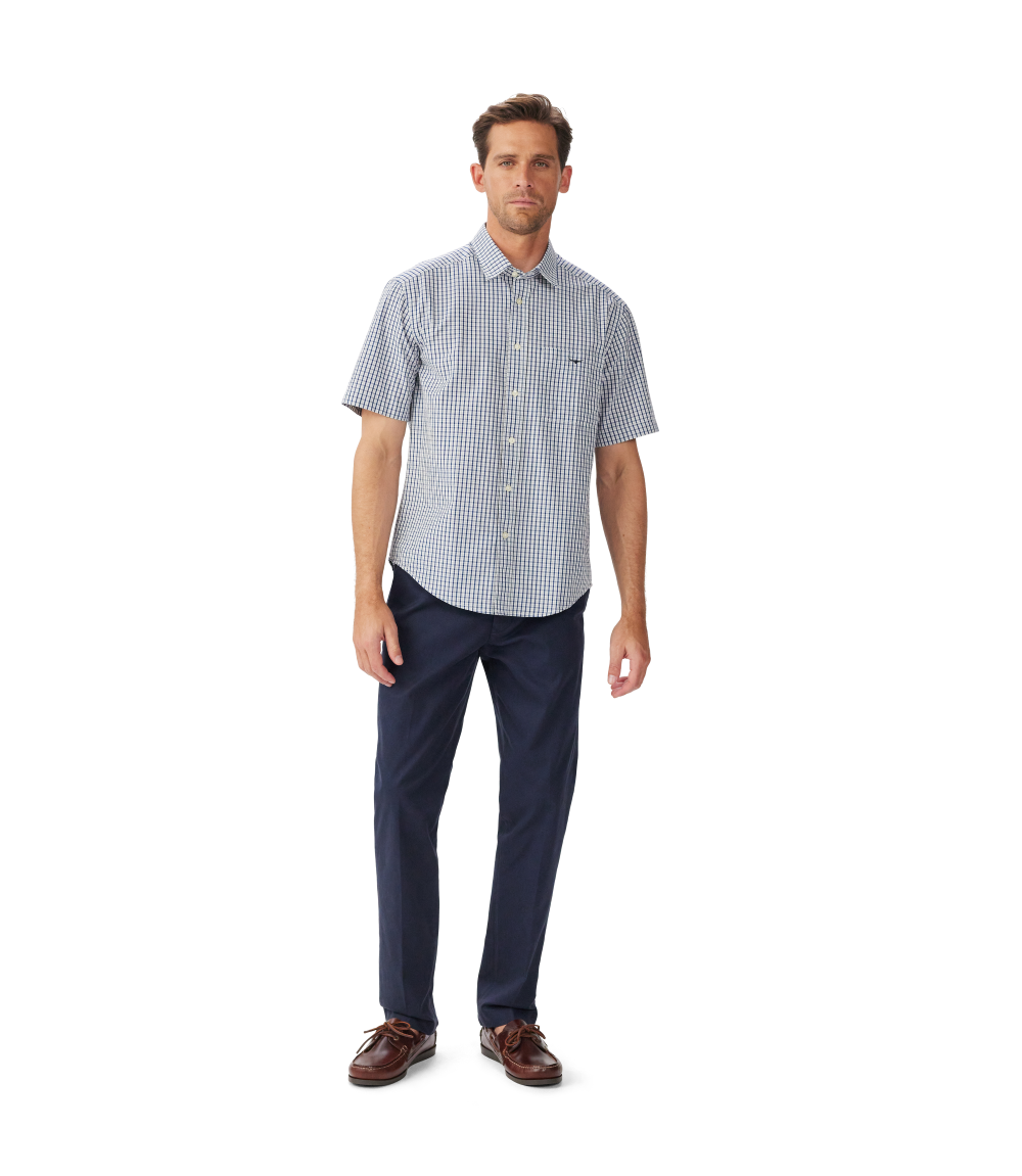 R.M.Williams Mens Augusta Poplin S/S Shirt (SHU11PS01) White Blue