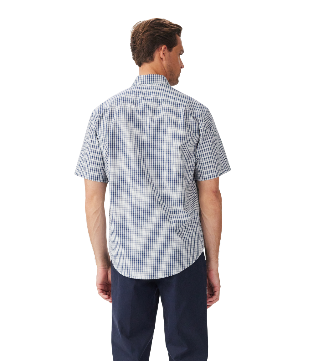 R.M.Williams Mens Augusta Poplin S/S Shirt (SHU11PS01) White Blue