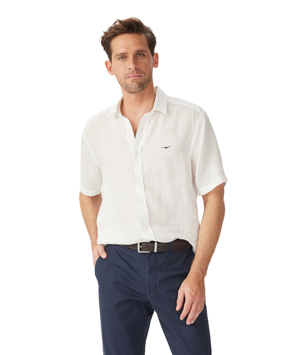 R.M.Williams Mens Newman Linen S/S Shirt (SHU10LI01) White