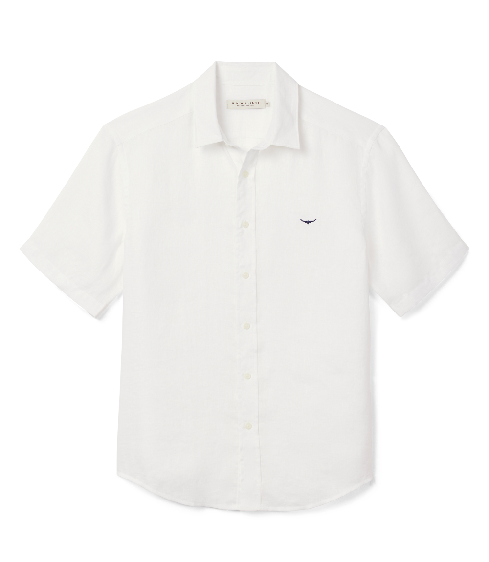 R.M.Williams Mens Newman Linen S/S Shirt (SHU10LI01) White