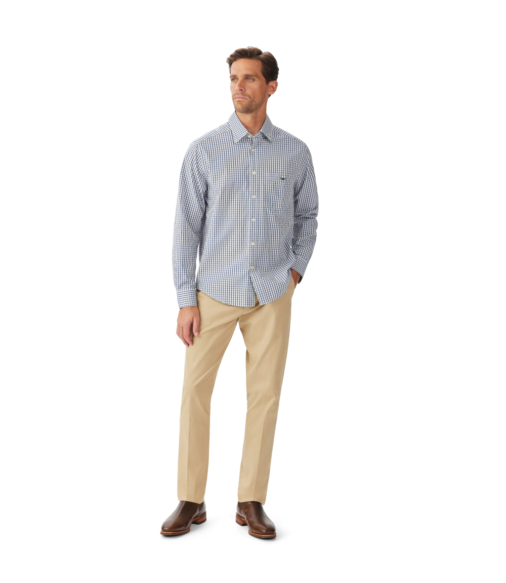 R.M.Williams Mens Augusta Classic Poplin L/S Shirt (SHU01PS01) White Blue