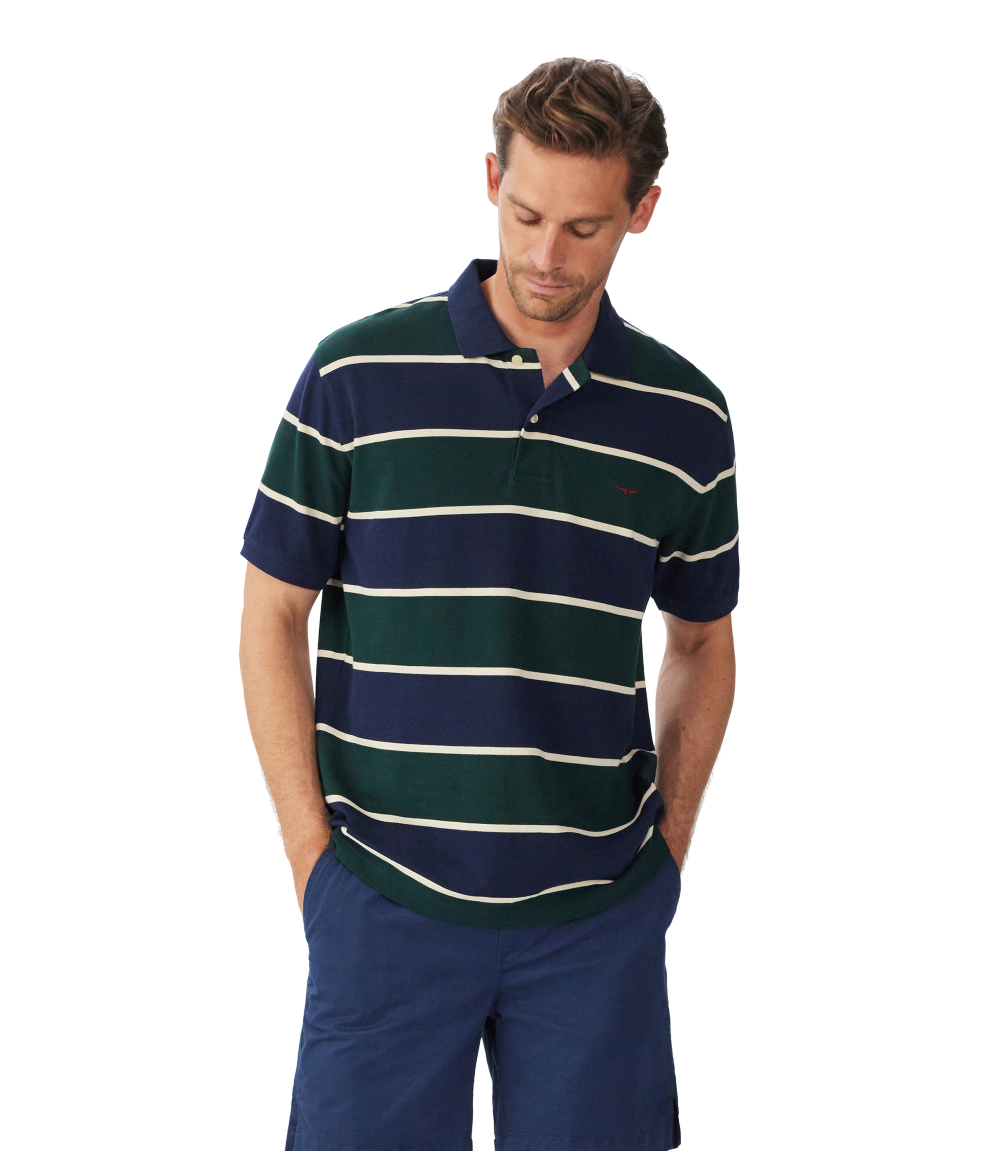 R.M.Williams Mens Bright Polo (KP210QS08) Navy Green Cream