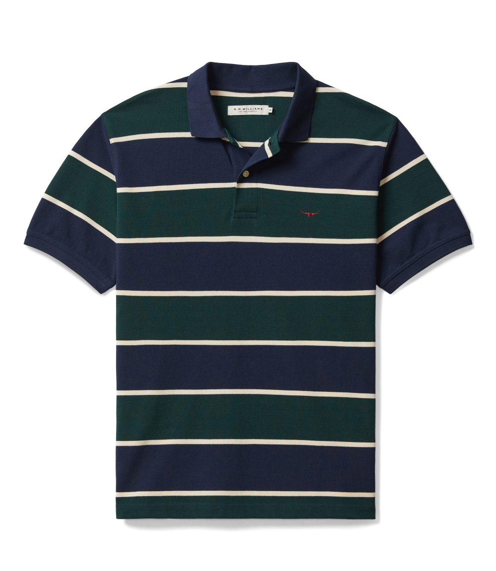 R.M.Williams Mens Bright Polo (KP210QS08) Navy Green Cream