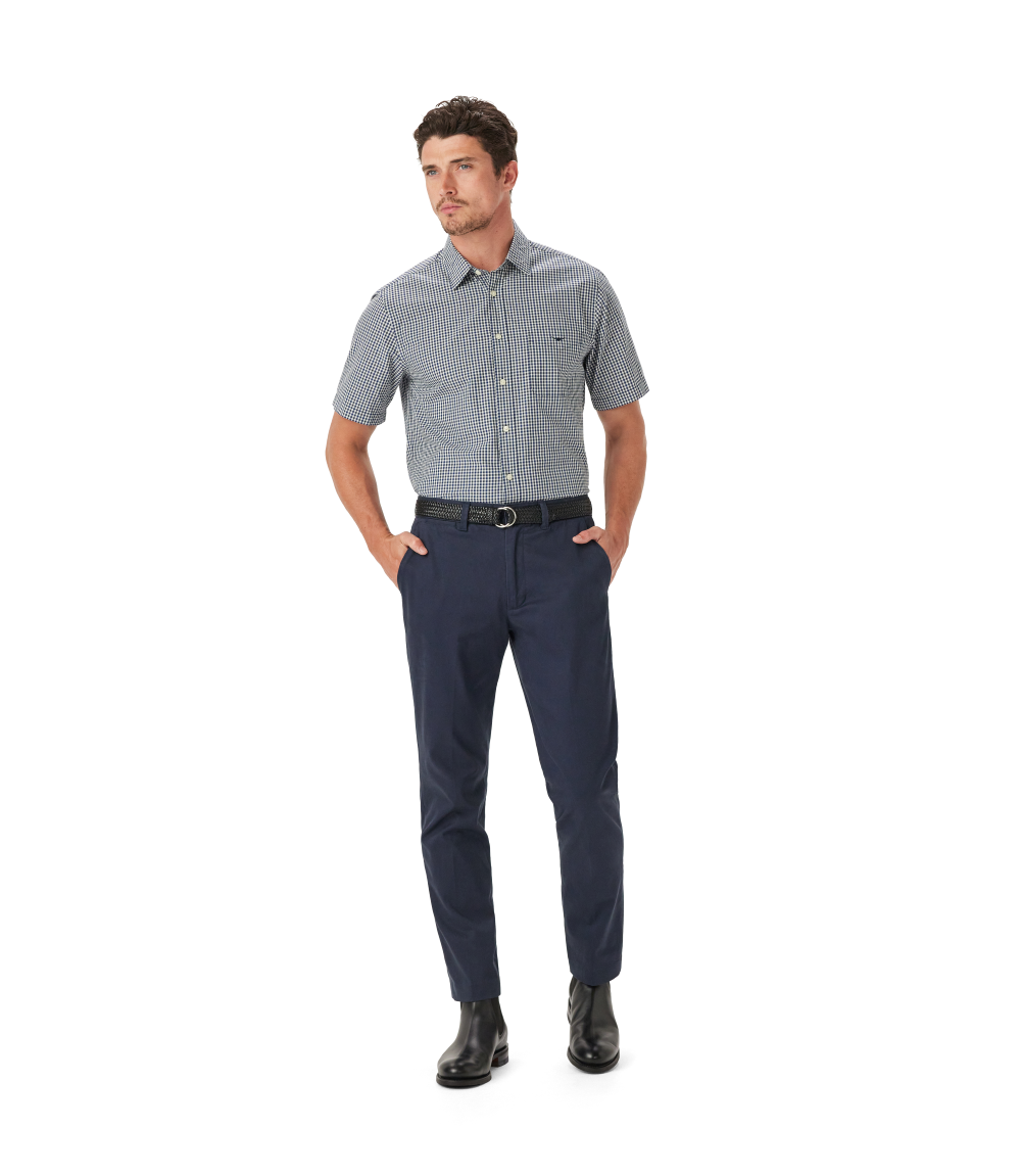 R.M.Williams Mens Classic Poplin Check S/S Shirt (SH211PS04) Navy Char