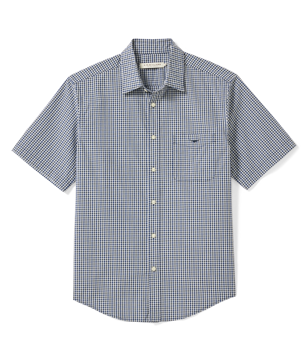 R.M.Williams Mens Classic Poplin Check S/S Shirt (SH211PS04) Navy Char