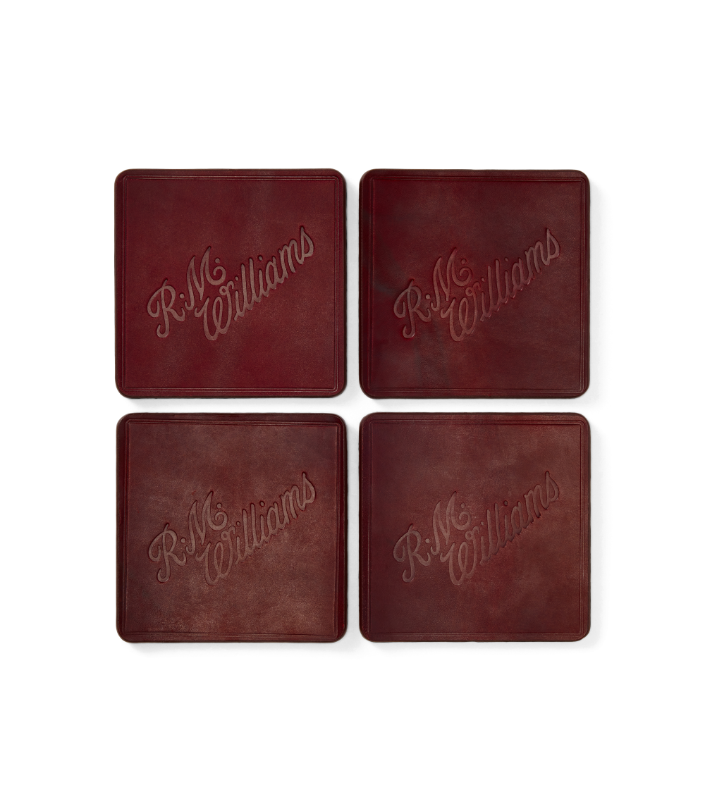R.M.Williams Script Logo 4pc Coaster Set (LSSHOLE02) Russett