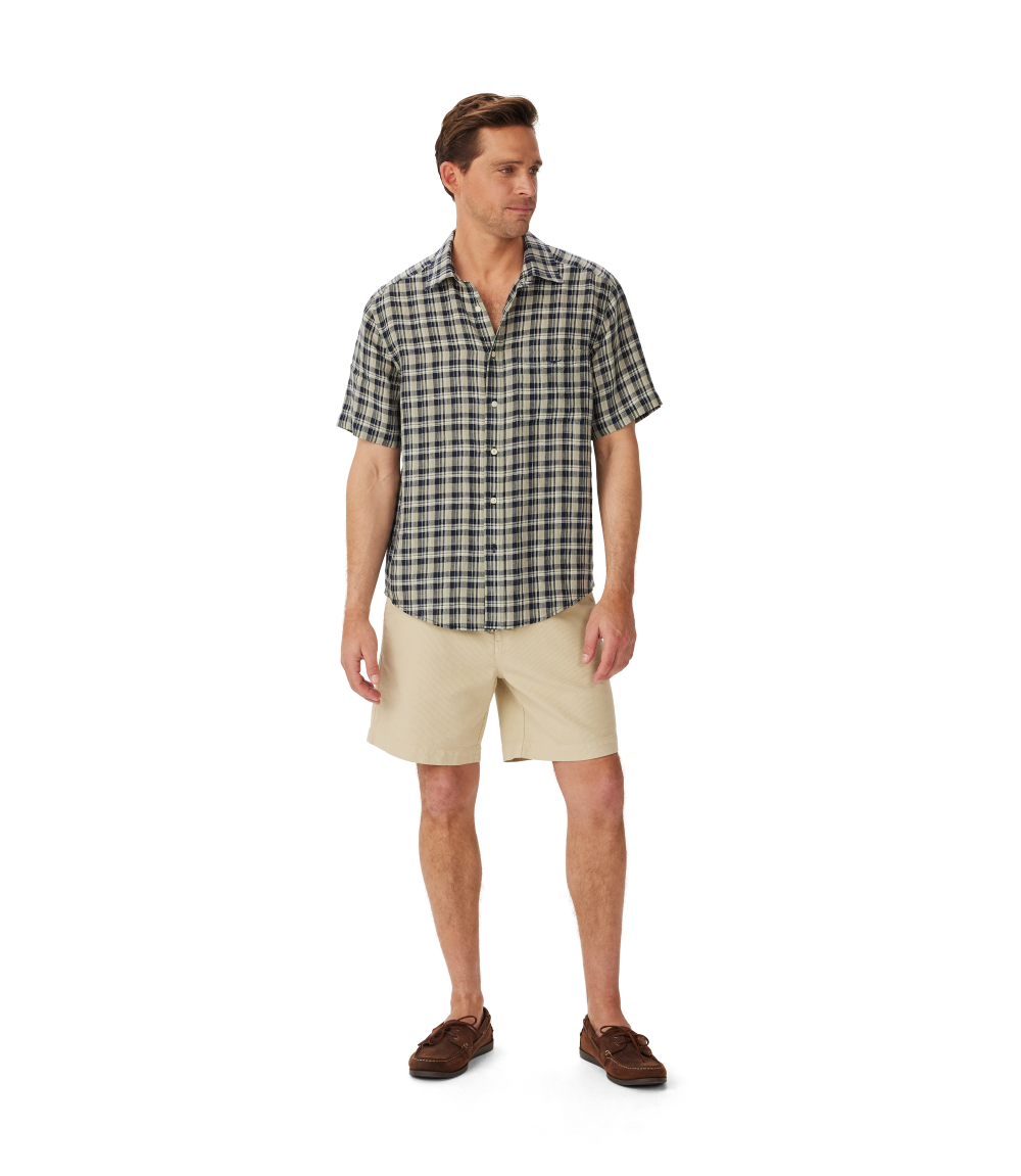 R.M.Williams Mens Toby Linen S/S Shirt (SHU11LL01) Navy/Sage/White