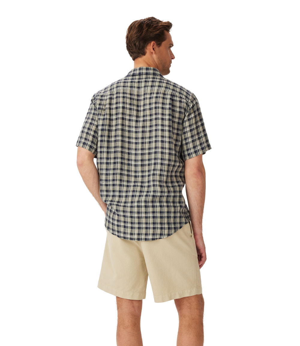 R.M.Williams Mens Toby Linen S/S Shirt (SHU11LL01) Navy/Sage/White