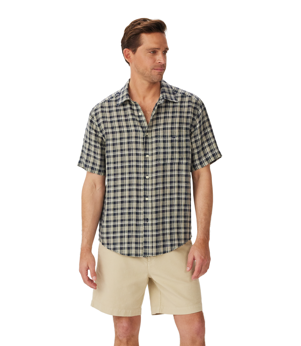 R.M.Williams Mens Toby Linen S/S Shirt (SHU11LL01) Navy/Sage/White