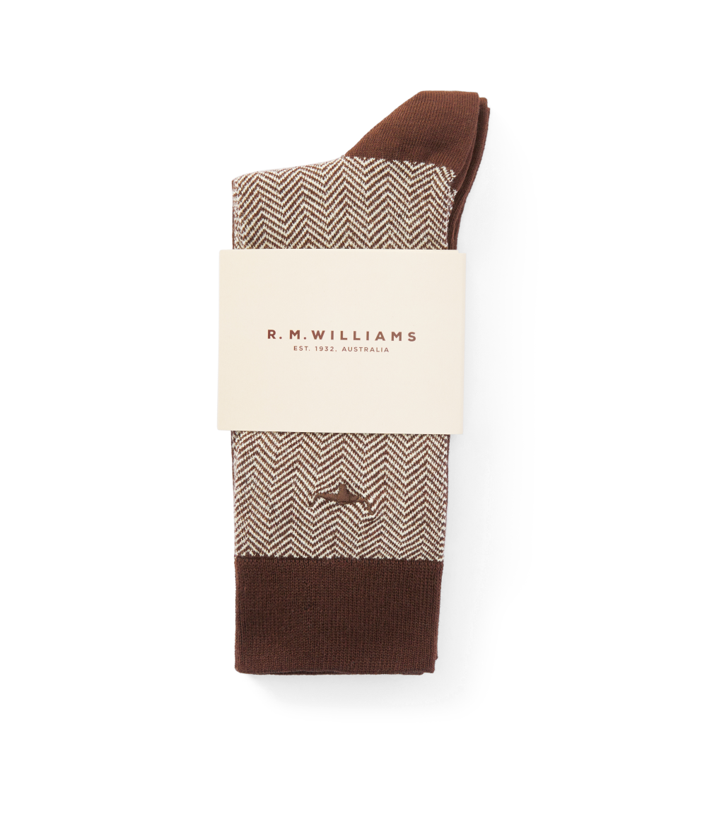 R.M.Williams Nelson Herringbone Sock 2 Pack (AKX9OCB01) Hot Fudge