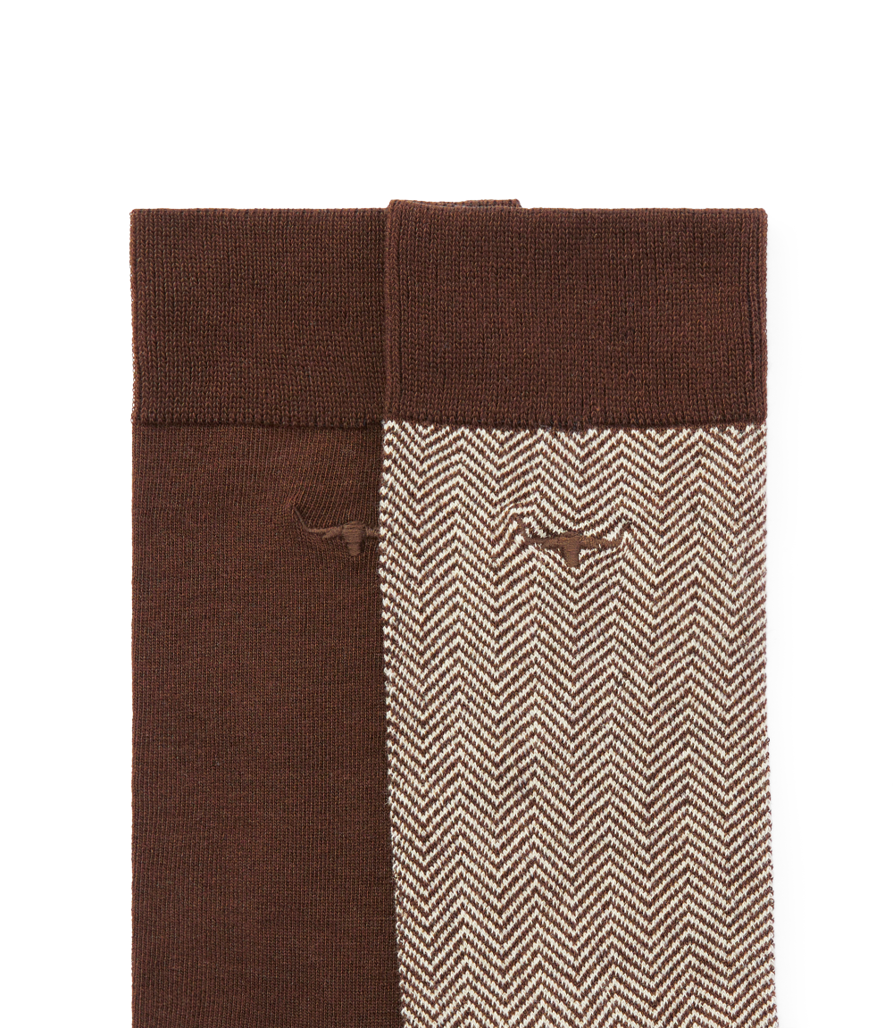 R.M.Williams Nelson Herringbone Sock 2 Pack (AKX9OCB01) Hot Fudge