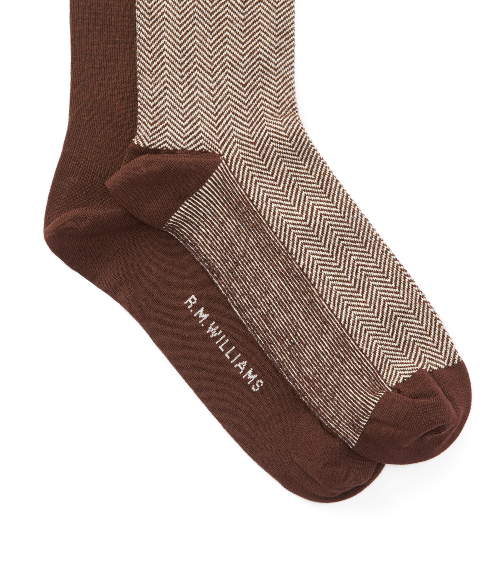 R.M.Williams Nelson Herringbone Sock 2 Pack (AKX9OCB01) Hot Fudge