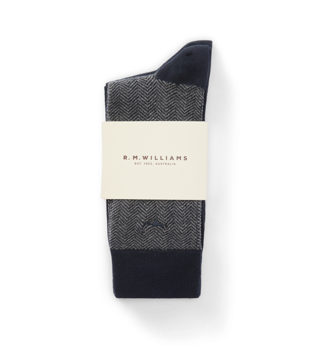 R.M.Williams Nelson Herringbone Sock 2 Pack (AKX9OCB01) Navy Grey