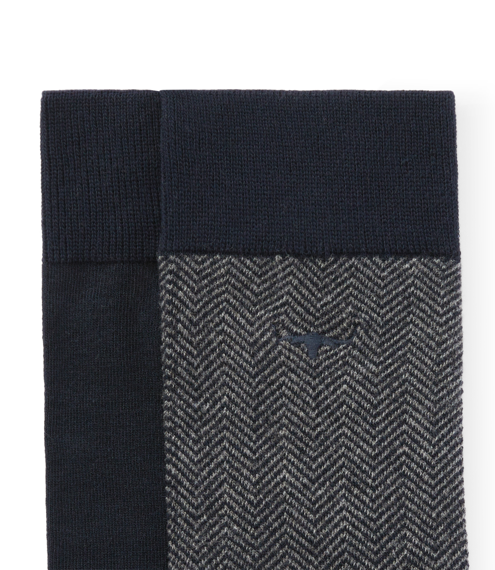 R.M.Williams Nelson Herringbone Sock 2 Pack (AKX9OCB01) Navy Grey