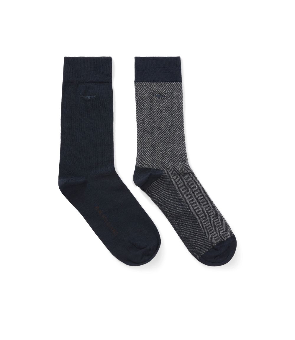 R.M.Williams Nelson Herringbone Sock 2 Pack (AKX9OCB01) Navy Grey