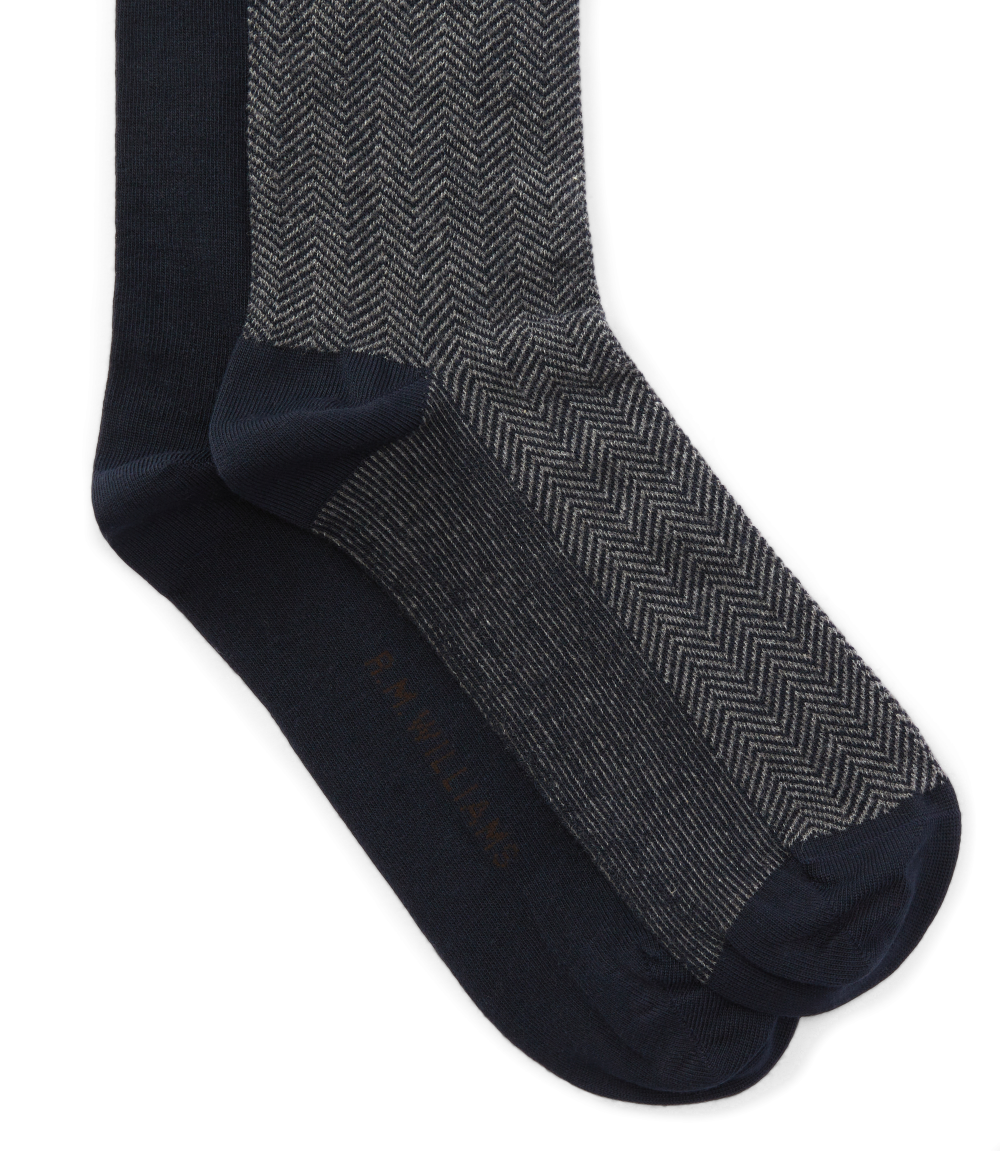 R.M.Williams Nelson Herringbone Sock 2 Pack (AKX9OCB01) Navy Grey