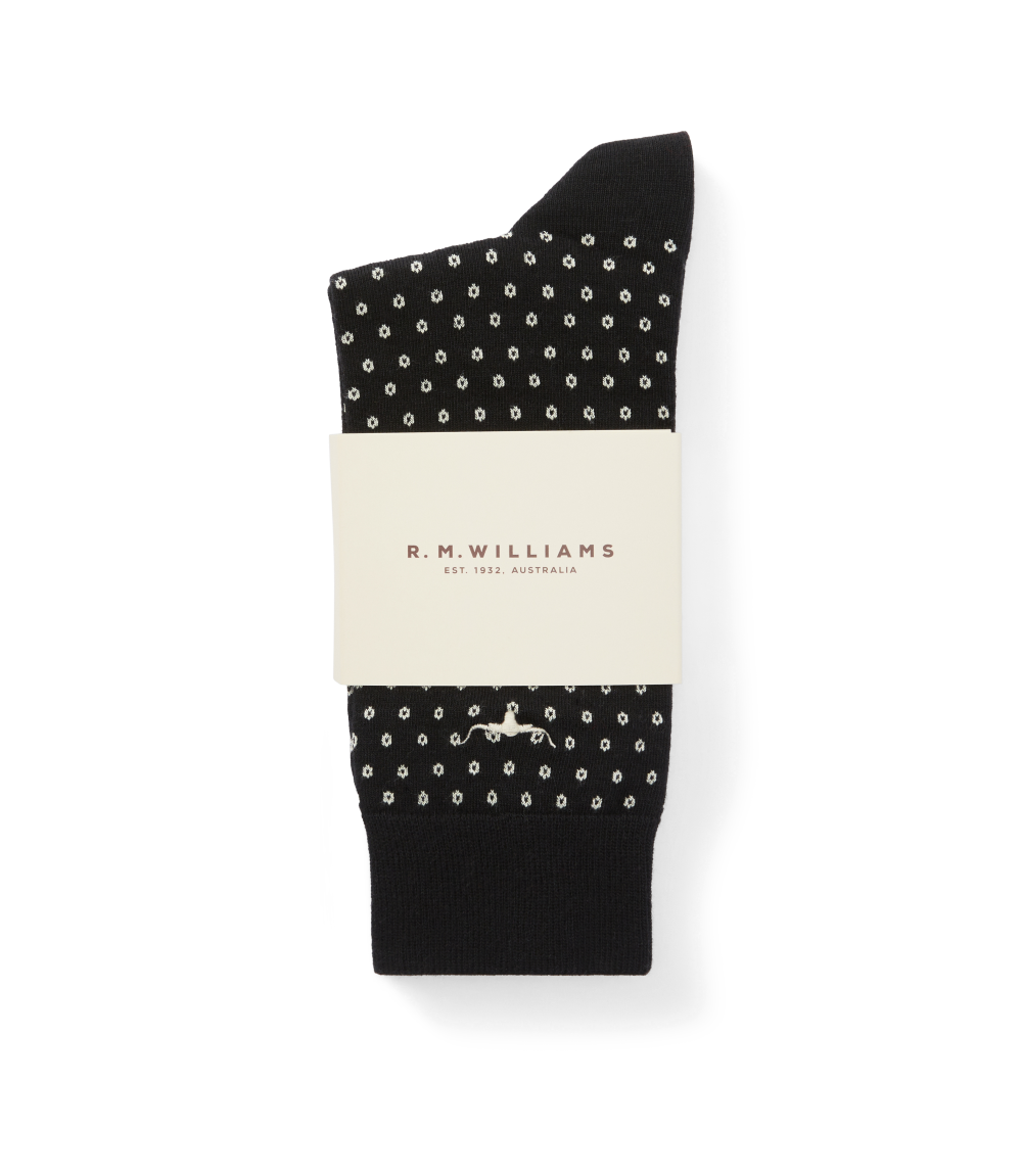 R.M.Williams Nelson Polka Dot Sock 2 Pack (AKX9OCB01) Black/Cream