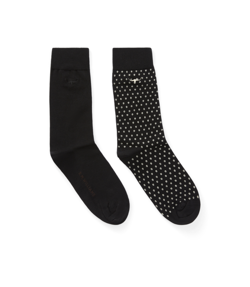 R.M.Williams Nelson Polka Dot Sock 2 Pack (AKX9OCB01) Black/Cream