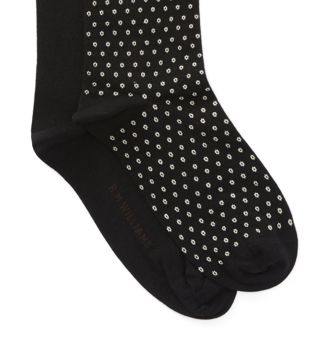 R.M.Williams Nelson Polka Dot Sock 2 Pack (AKX9OCB01) Black/Cream