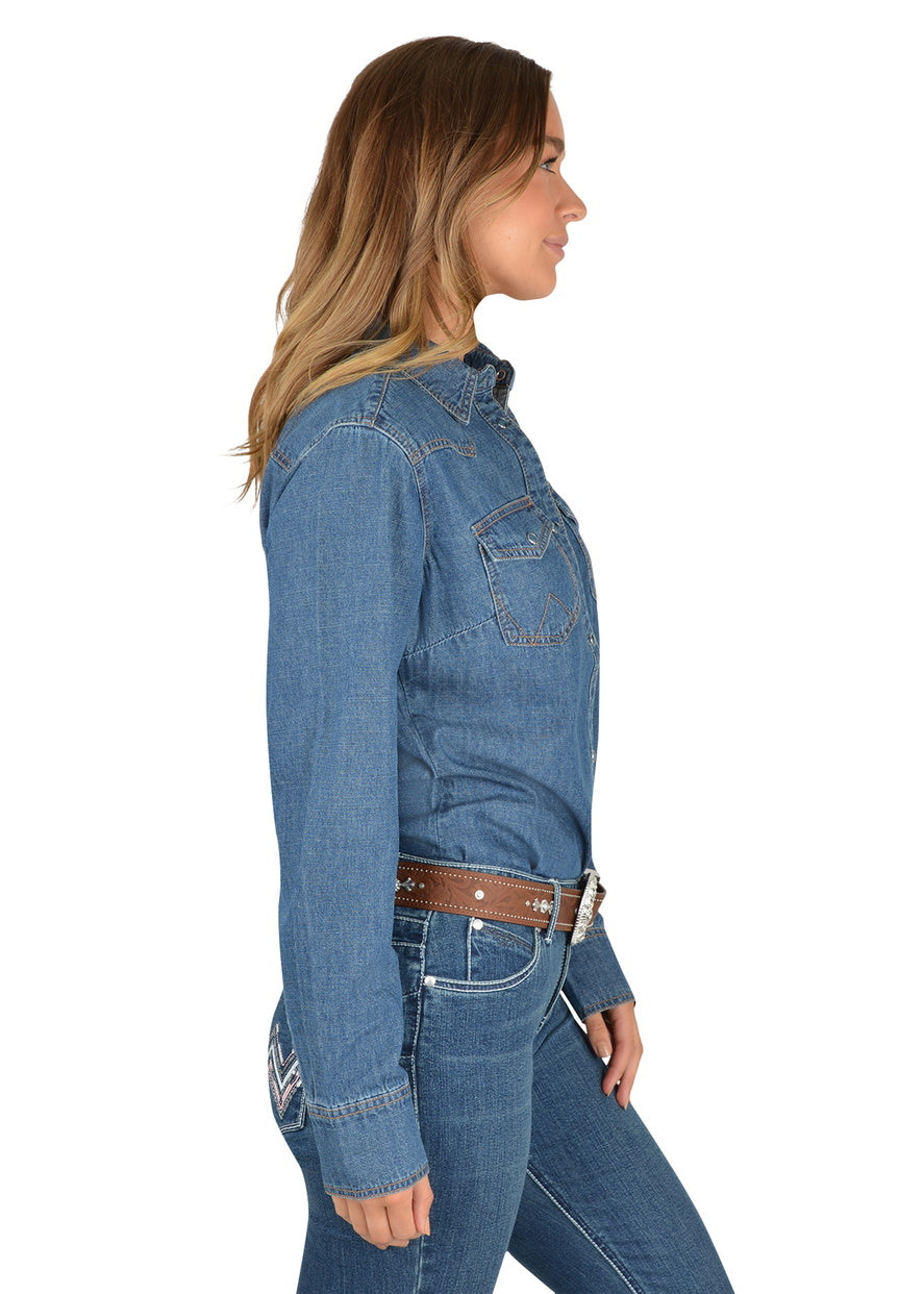Wrangler Womens Jay Denim Western L/S Shirt (XCP2127850) Denim