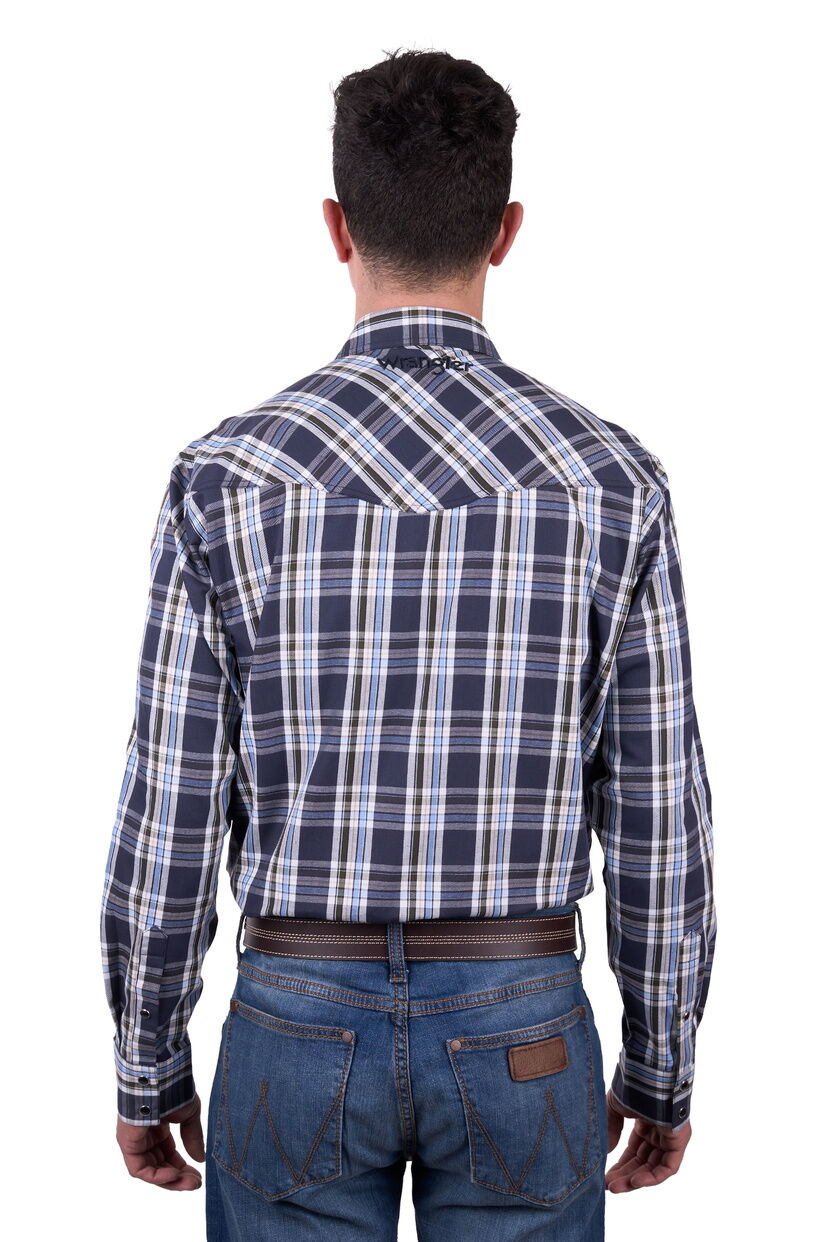 Wrangler Mens Finn Logo L/S Shirt (X5W1111228) Charcoal/Blue [SD]