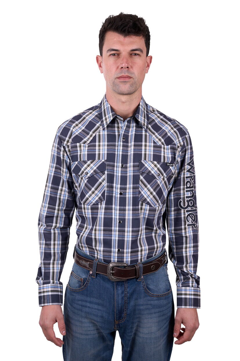 Wrangler Mens Finn Logo L/S Shirt (X5W1111228) Charcoal/Blue [SD]