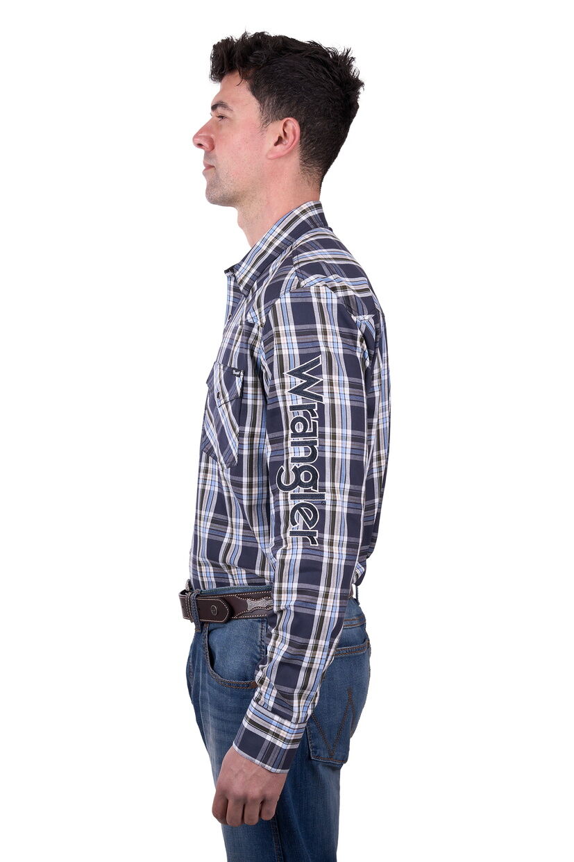 Wrangler Mens Finn Logo L/S Shirt (X5W1111228) Charcoal/Blue [SD]