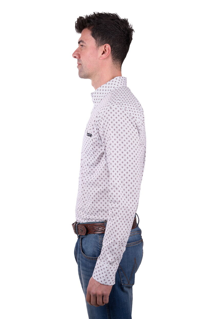 Wrangler Mens Knox L/S Shirt (X5W1115234) White/Dark Tan [SD]