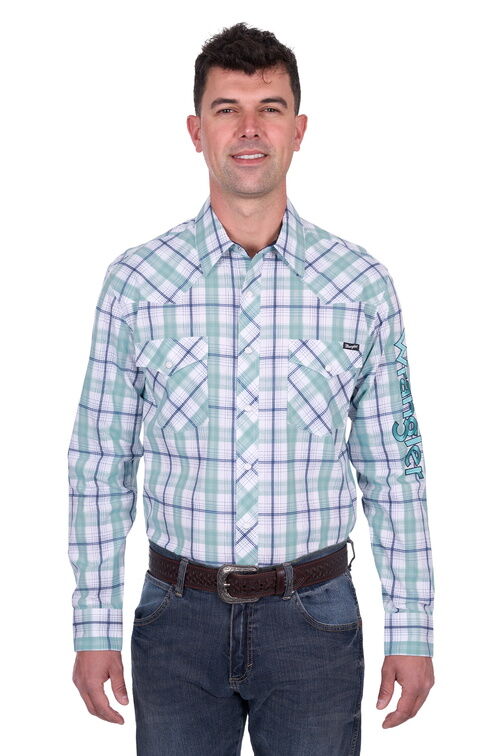 Wrangler Mens Jacob Logo L/S Shirt (X5S1111364) Green/White