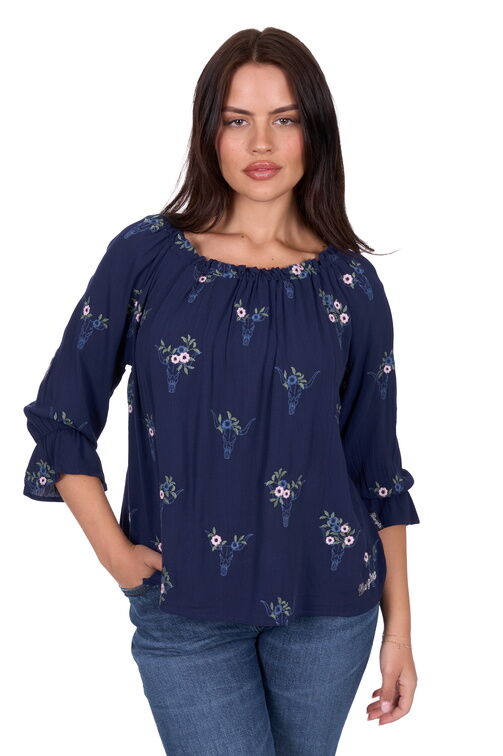 Wrangler Womens Camilla 3/4 Sleeve Blouse (X5S2523448) Navy