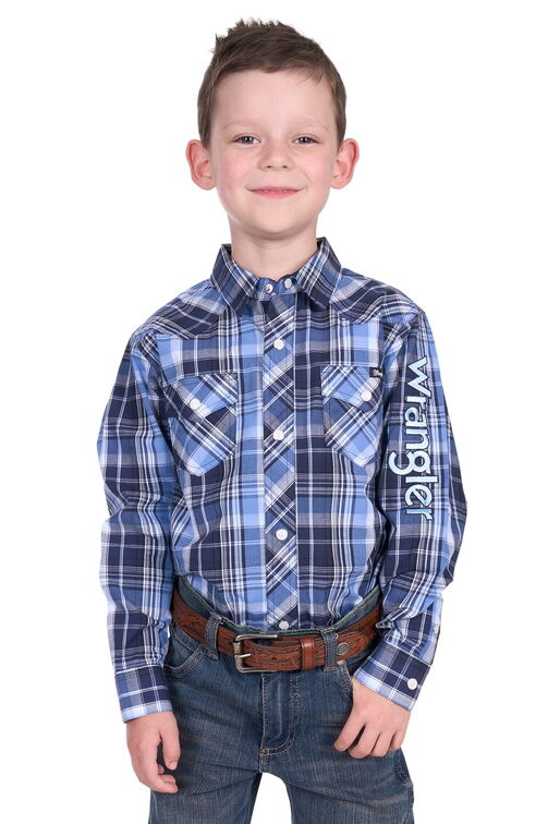 Wrangler Boys Billy Logo L/S Shirt (X5S3111362) Navy/Light Blue
