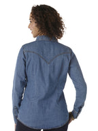 Wrangler Womens Classic Fit L/S Denim Shirt (LW7006D) Mid Denim