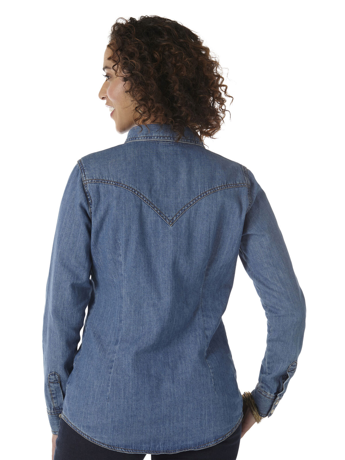 Wrangler Womens Classic Fit L/S Denim Shirt (LW7006D) Mid Denim