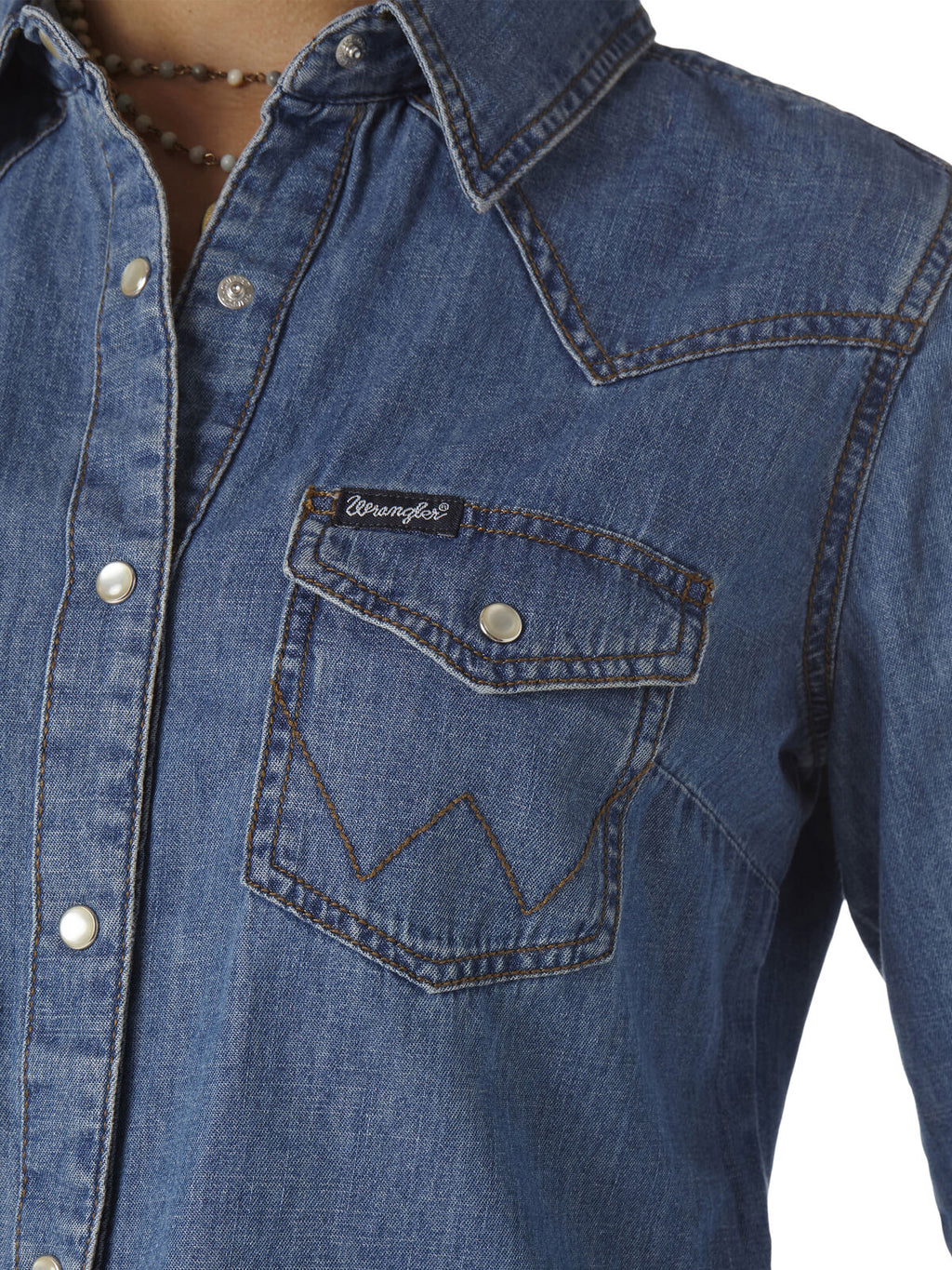 Wrangler Womens Classic Fit L/S Denim Shirt (LW7006D) Mid Denim
