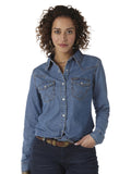 Wrangler Womens Classic Fit L/S Denim Shirt (LW7006D) Mid Denim