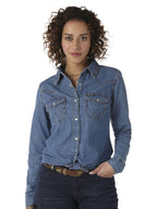 Wrangler Womens Classic Fit L/S Denim Shirt (LW7006D) Mid Denim