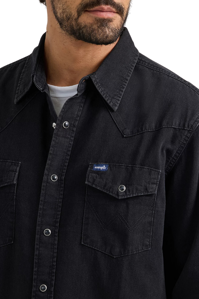 Wrangler Mens Classic Fit L/S Denim Shirt (112361702) Black Denim