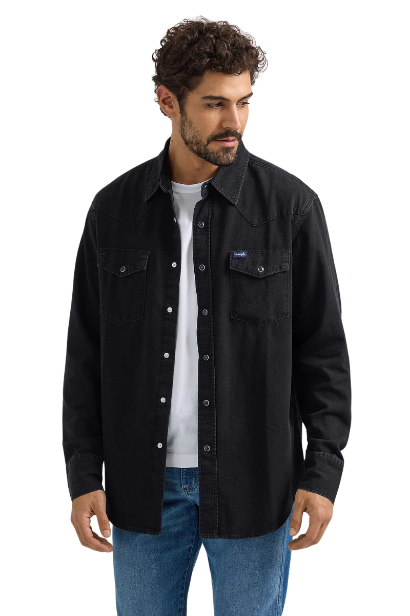 Wrangler Mens Classic Fit L/S Denim Shirt (112361702) Black Denim