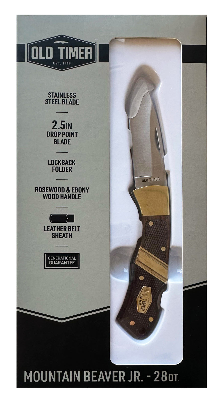 Schrade Mountain Beaver JR. - 28OT 65mm with Leather Pouch (3828OT)