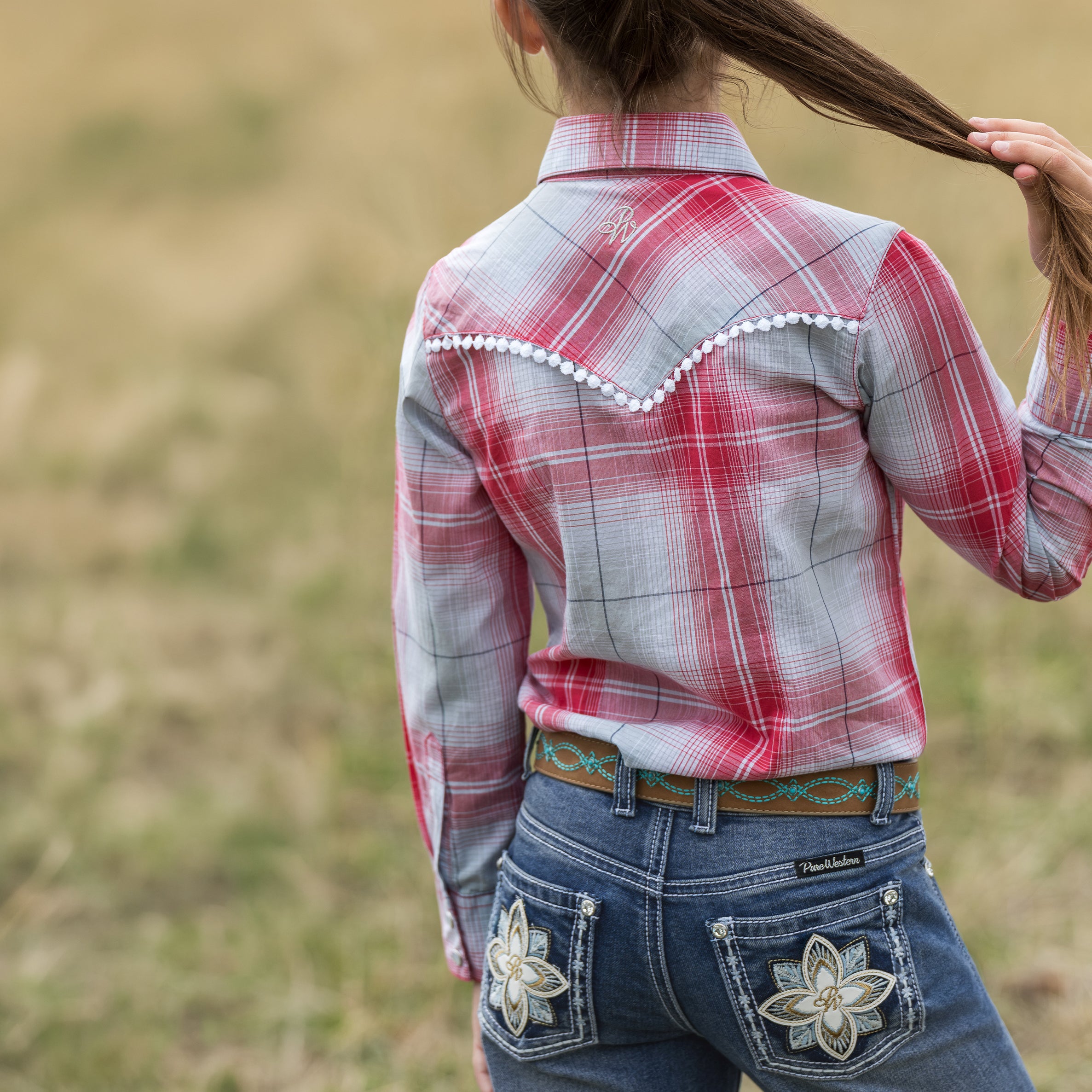 Pure Western Girls Jill L/S Shirt (P6S5127257) Red/Blue
