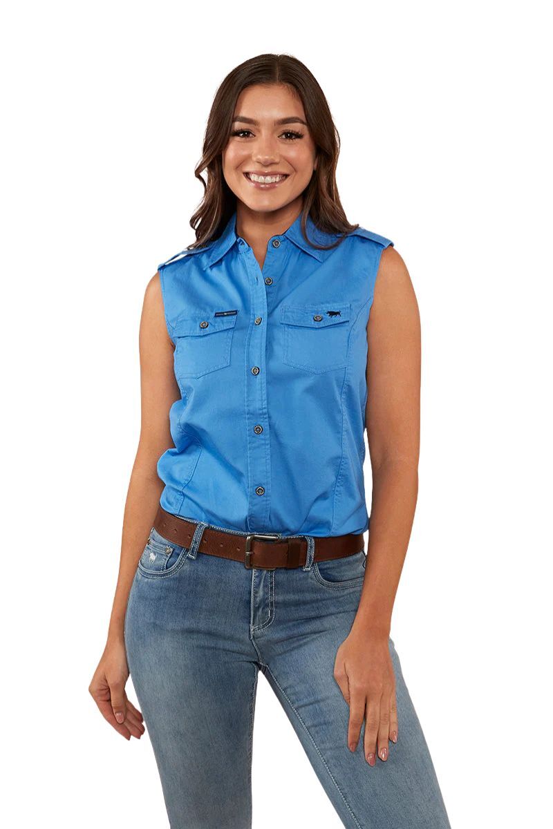 Ringers Western Womens Pentecost River Sleeveless Work Shirt (171210003) Blue [GD]