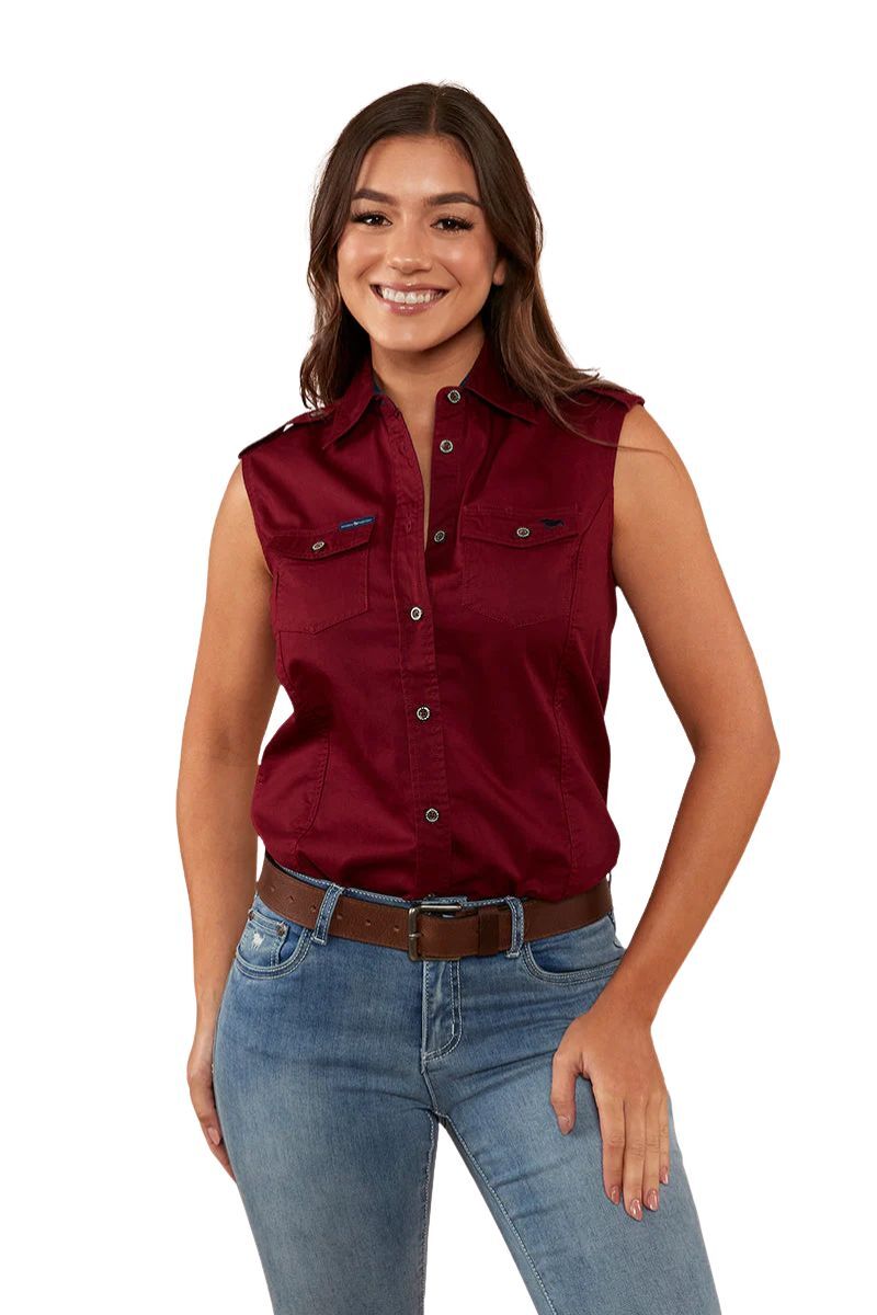 Ringers Western Womens Pentecost River Sleeveless Work Shirt (171210003) Burgundy