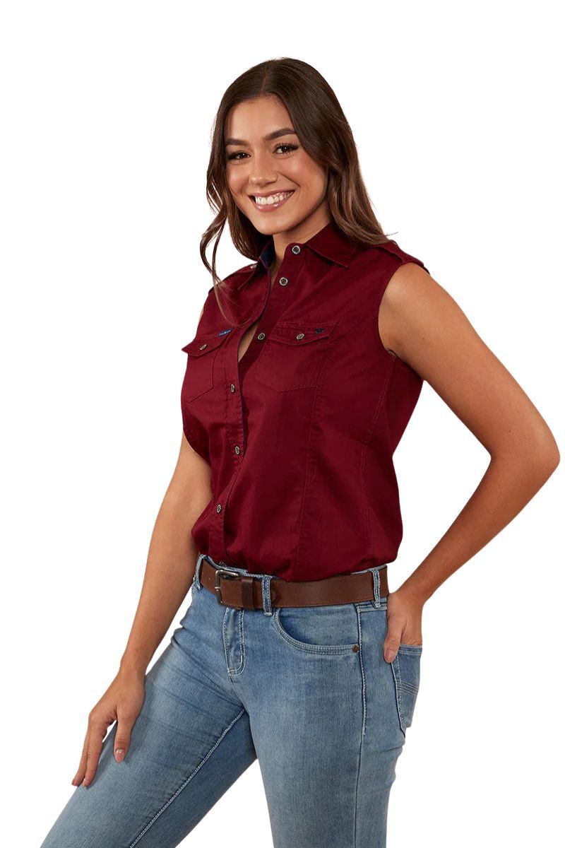 Ringers Western Womens Pentecost River Sleeveless Work Shirt (171210003) Burgundy