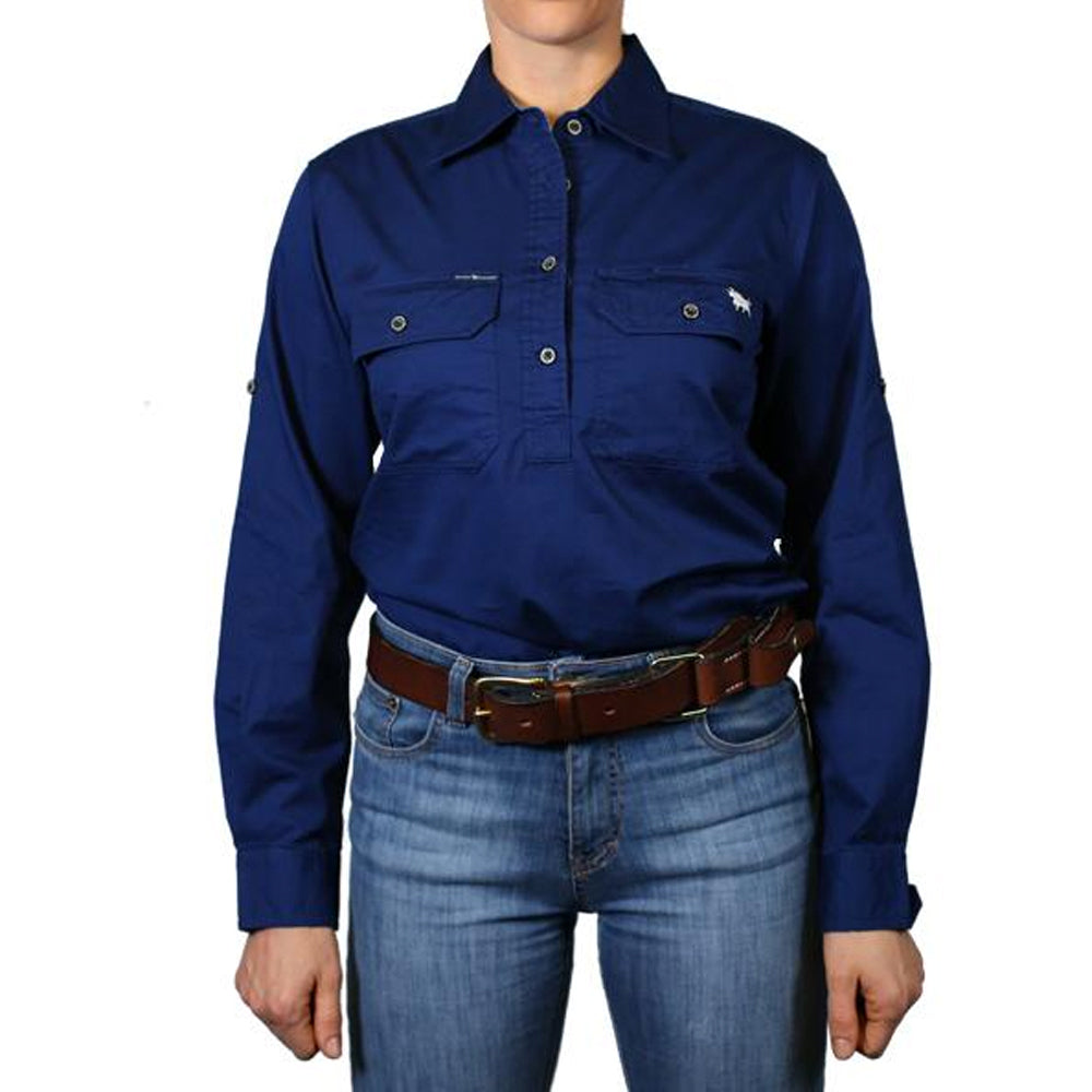 Ringers Western Womens Pentecost River Half Button Work Shirt (171210002) Navy [GD]